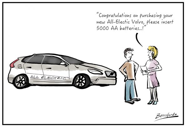 Cartoon about electric Volvos