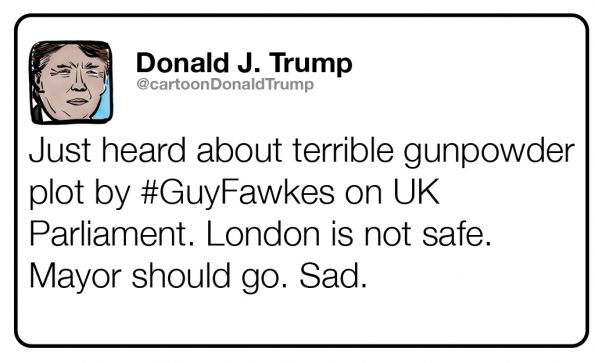Fictional tweet from Trump about the Gunpowder Plot