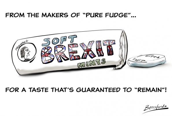Advert for "Theresa's Soft Brexit Mints - for the taste that's bound to remain"!