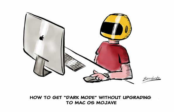 Cartoon about getting Dark Mode without upgrading - wear a crash helmet