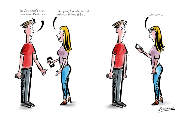 A cartoon about being distracted by smartphones